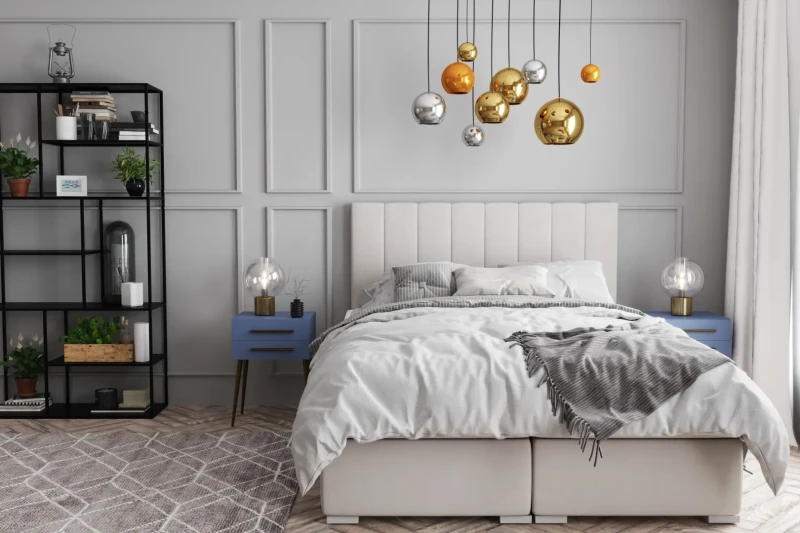 Łóżko kontynentalne Puro z pojemnikami dwuosobowe tapicerowane