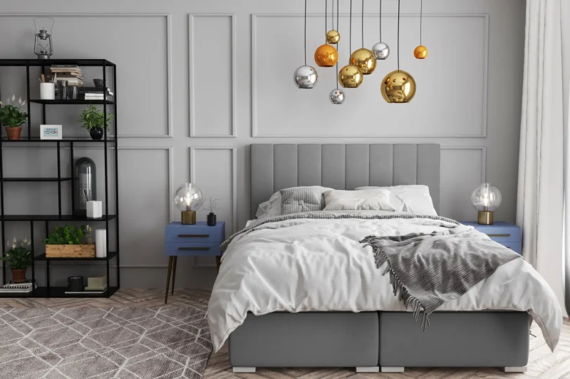 Łóżko kontynentalne Puro z pojemnikami dwuosobowe tapicerowane