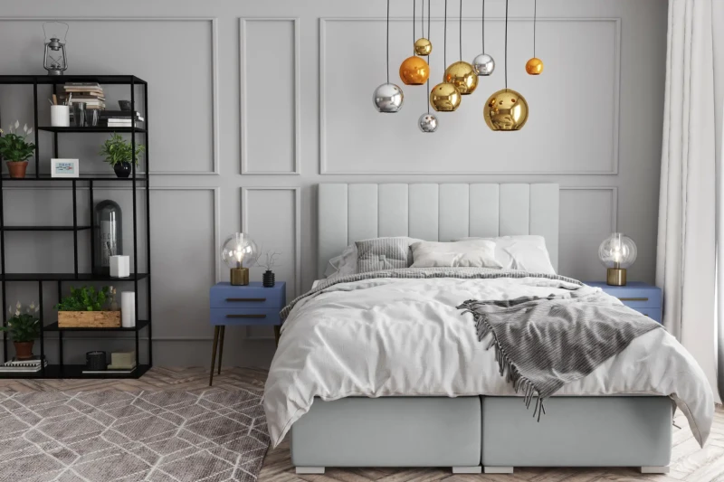 Łóżko kontynentalne Puro z pojemnikami dwuosobowe tapicerowane