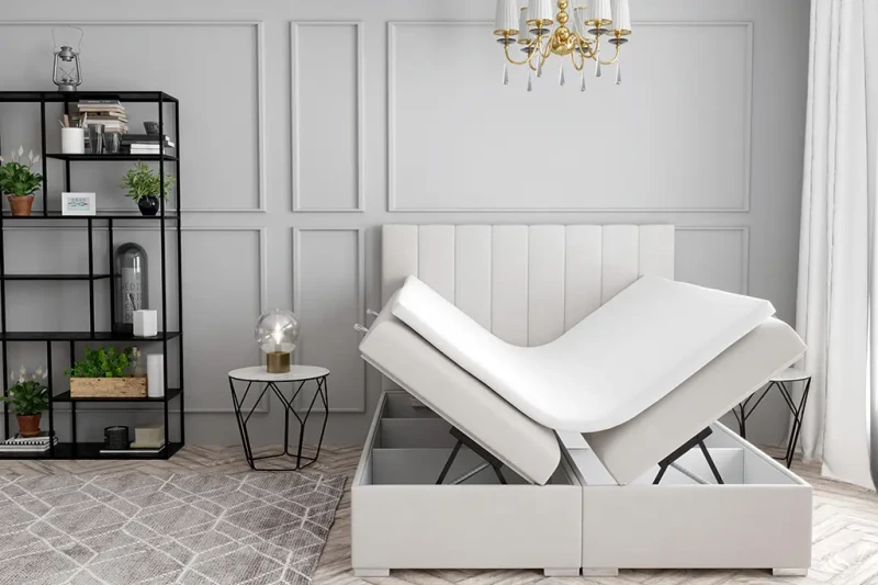 Łóżko kontynentalne Puro z pojemnikami dwuosobowe tapicerowane