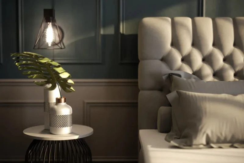 Łóżko kontynentalne Molly z pojemnikami dwuosobowe tapicerowane