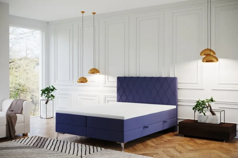 Łóżko kontynentalne Milo z pojemnikami dwuosobowe tapicerowane