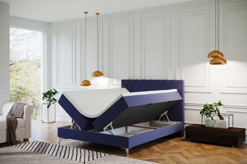 Łóżko kontynentalne Milo z pojemnikami dwuosobowe tapicerowane