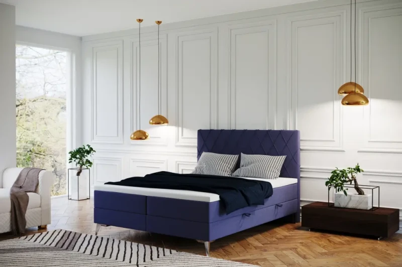 Łóżko kontynentalne Milo z pojemnikami dwuosobowe tapicerowane