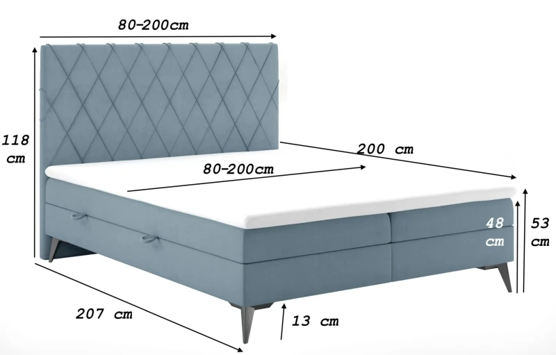 Łóżko kontynentalne Milo z pojemnikami dwuosobowe tapicerowane wymiary