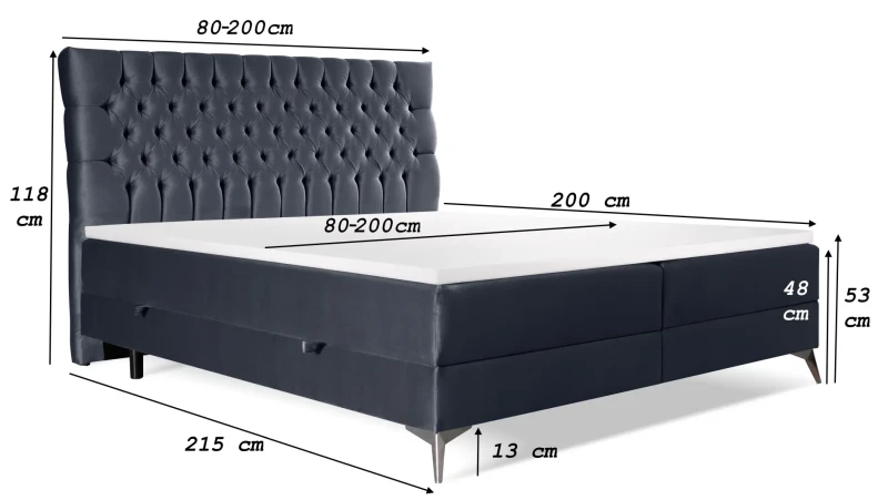 Łóżko kontynentalne Molly z pojemnikami dwuosobowe tapicerowane wymiary