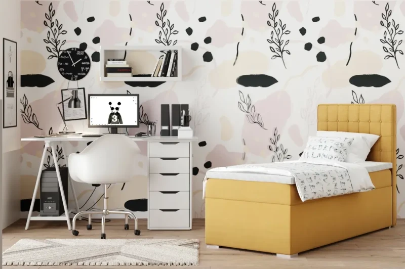 Łóżko kontynentalne do pokoju młodzieżowego Carlo z pojemnikiem 90x200 jednoosobowe tapicerowane