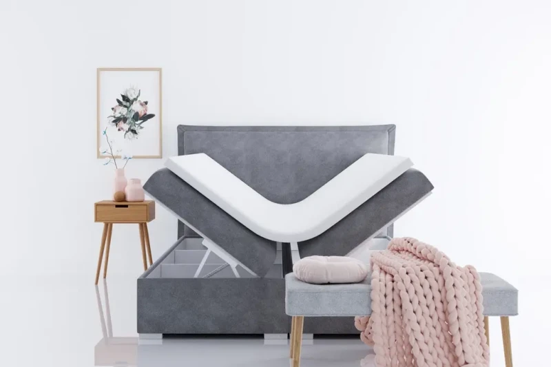 Łóżko kontynentalne Toress z pojemnikami dwuosobowe tapicerowane