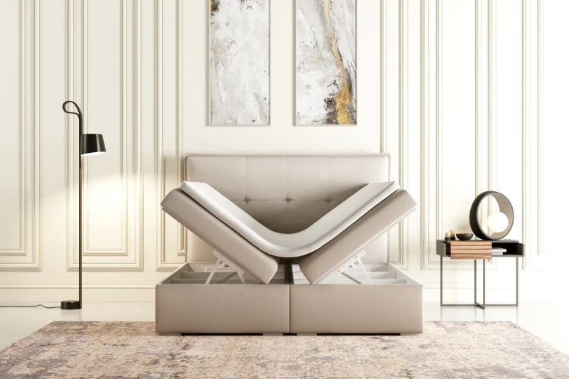 Łóżko kontynentalne Carre z pojemnikami dwuosobowe tapicerowane