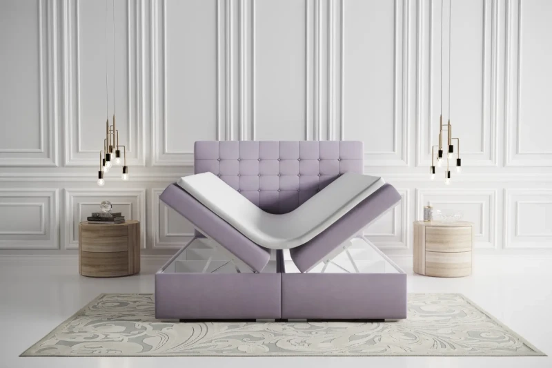 Łóżko kontynentalne Claudia z pojemnikami dwuosobowe tapicerowane