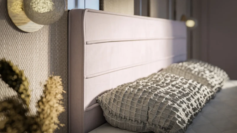 Łóżko kontynentalne Benetti z pojemnikami dwuosobowe tapicerowane