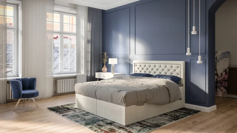 Łóżko kontynentalne Bloom tapicerowane