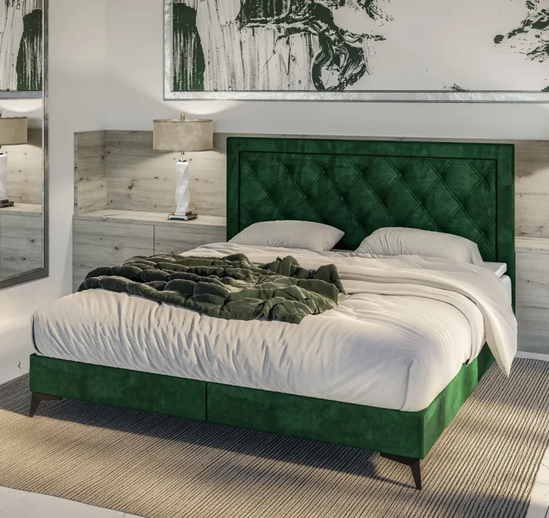 Łóżko kontynentalne Dust z pojemnikami dwuosobowe tapicerowane