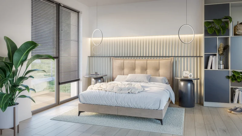 Łóżko kontynentalne Foxy z pojemnikami dwuosobowe tapicerowane