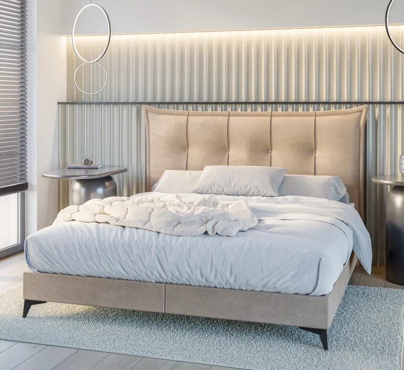 Łóżko kontynentalne Foxy z pojemnikami dwuosobowe tapicerowane