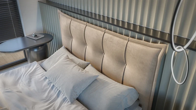 Łóżko kontynentalne Foxy z pojemnikami dwuosobowe tapicerowane