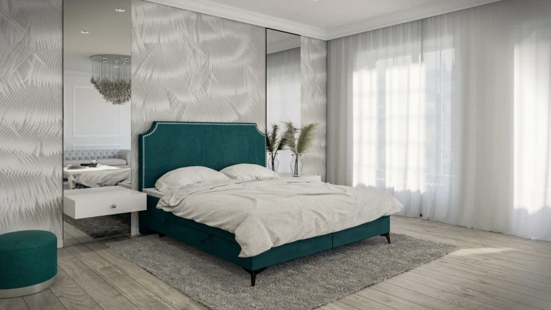 Łóżko kontynentalne Lea tapicerowane