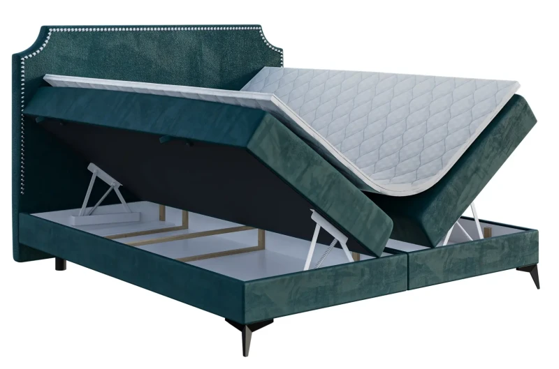 Łóżko kontynentalne Lea z pojemnikami dwuosobowe tapicerowane