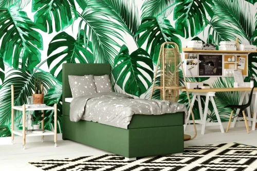 Łóżko kontynentalne do pokoju młodzieżowego Lemo z pojemnikiem 90x200 jednoosobowe tapicerowane