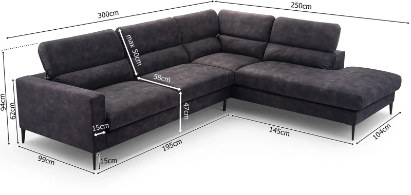 Narożnik tapicerowany Jezzi  wymiary