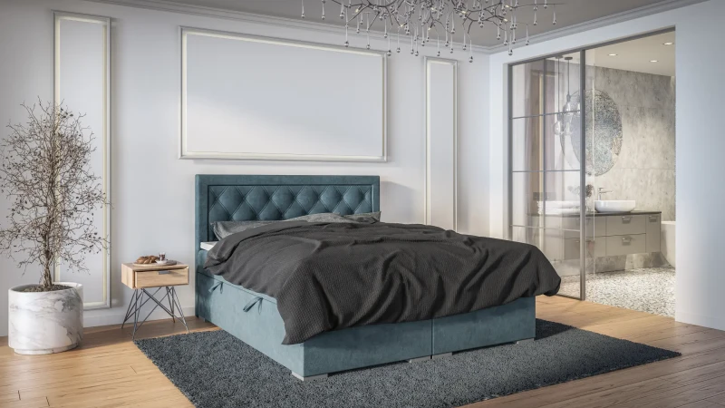 Łóżko kontynentalne Max z pojemnikami dwuosobowe tapicerowane