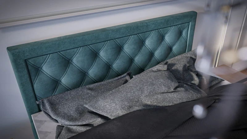 Łóżko kontynentalne Max z pojemnikami dwuosobowe tapicerowane