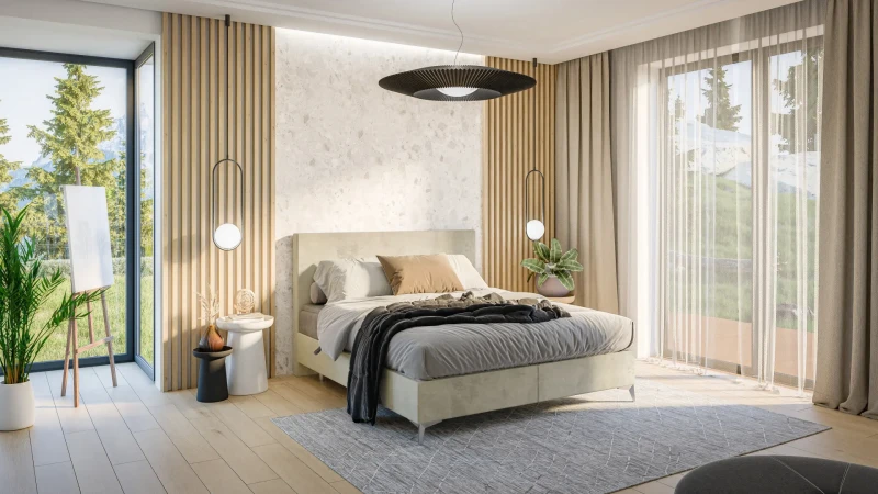 Łóżko kontynentalne Rio z pojemnikami dwuosobowe tapicerowane