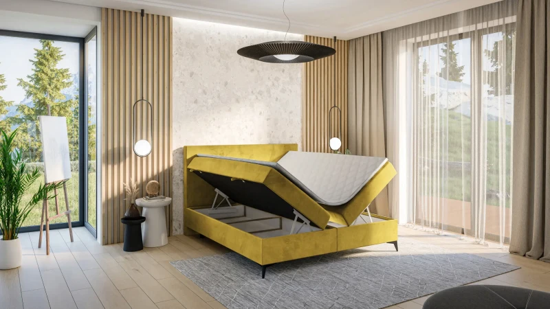 Łóżko kontynentalne Rio z pojemnikami dwuosobowe tapicerowane