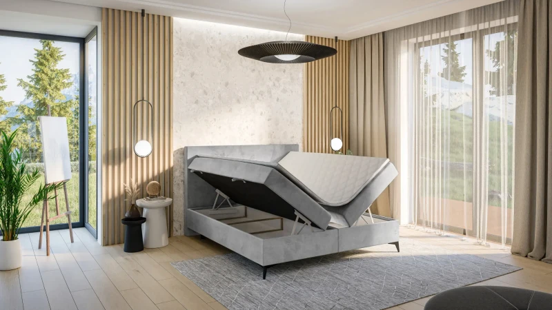 Łóżko kontynentalne Rio z pojemnikami dwuosobowe tapicerowane