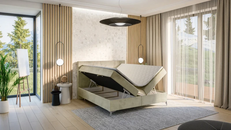 Łóżko kontynentalne Rio z pojemnikami dwuosobowe tapicerowane