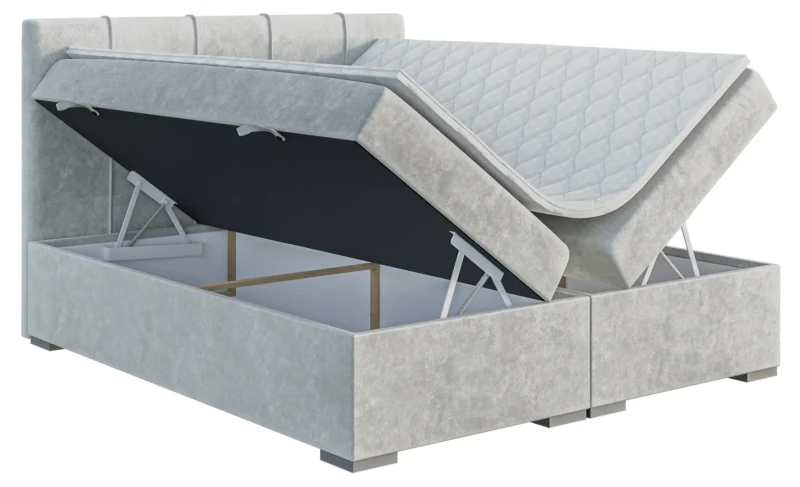 Łóżko kontynentalne Rule z pojemnikami dwuosobowe tapicerowane
