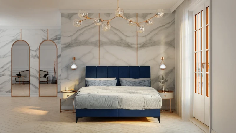 Łóżko kontynentalne Adert tapicerowane