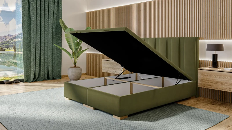 Łóżko Bella z pojemnikami dwuosobowe tapicerowane