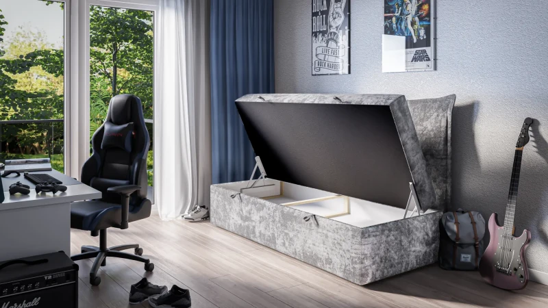 Łóżko młodzieżowe Bench z pojemnikiem 200x90 tapicerowane