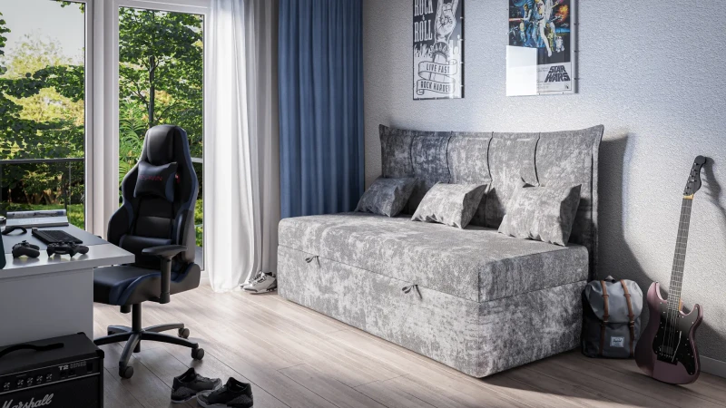 Łóżko młodzieżowe Bench z pojemnikiem 200x90 tapicerowane