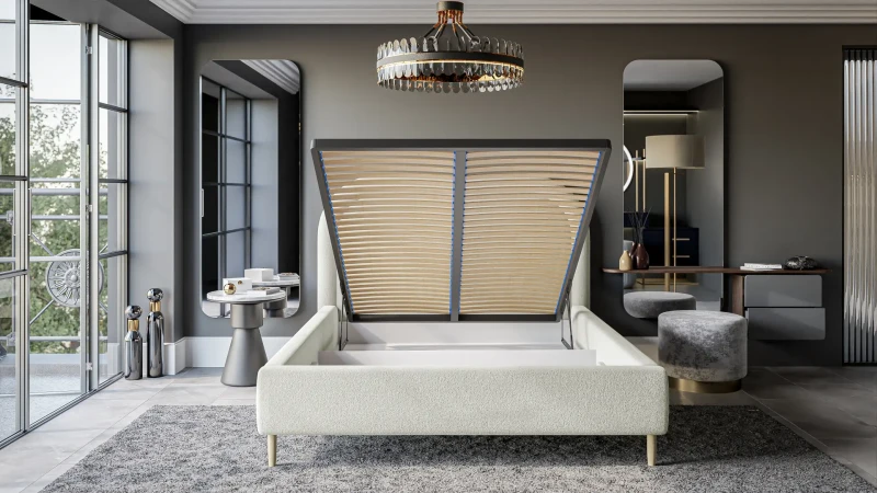 Łóżko Melany z pojemnikiem dwuosobowe tapicerowane