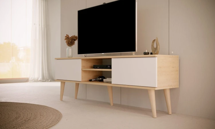 Szafka RTV Toronto 160 cm | Dąb artisan + biały
