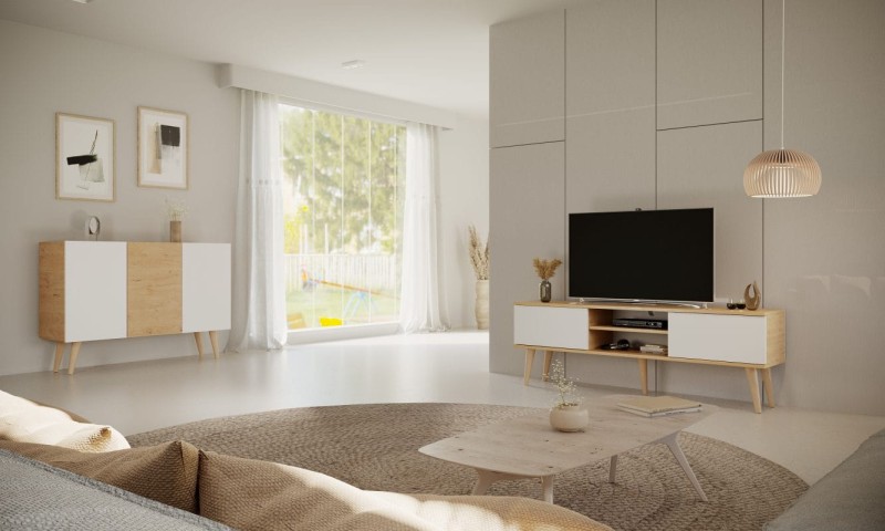 Szafka RTV Toronto 160 cm | Dąb artisan + biały