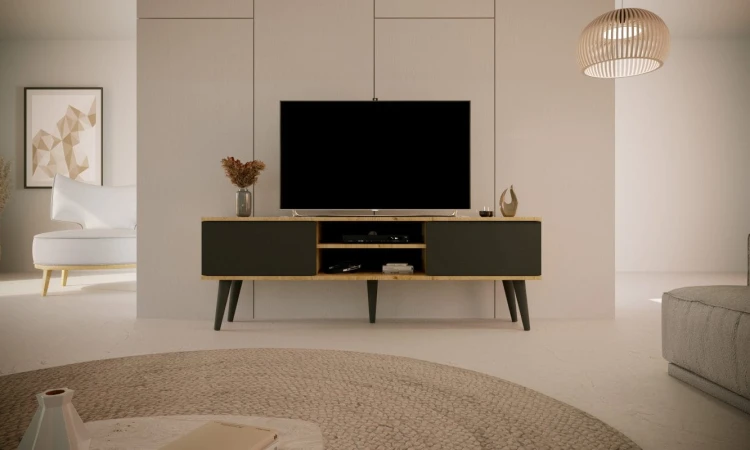 Szafka RTV Toronto 160 cm | Dąb artisan + czarny