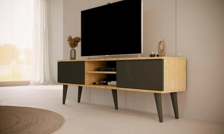 Szafka RTV Toronto 160 cm | Dąb artisan + czarny