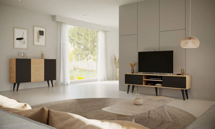 Szafka RTV Toronto 160 cm | Dąb artisan + czarny