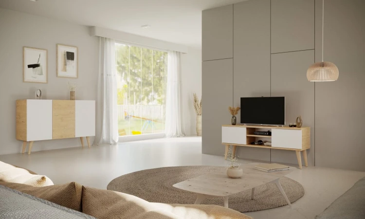 Szafka RTV Toronto 120 cm | Dąb artisan + biały