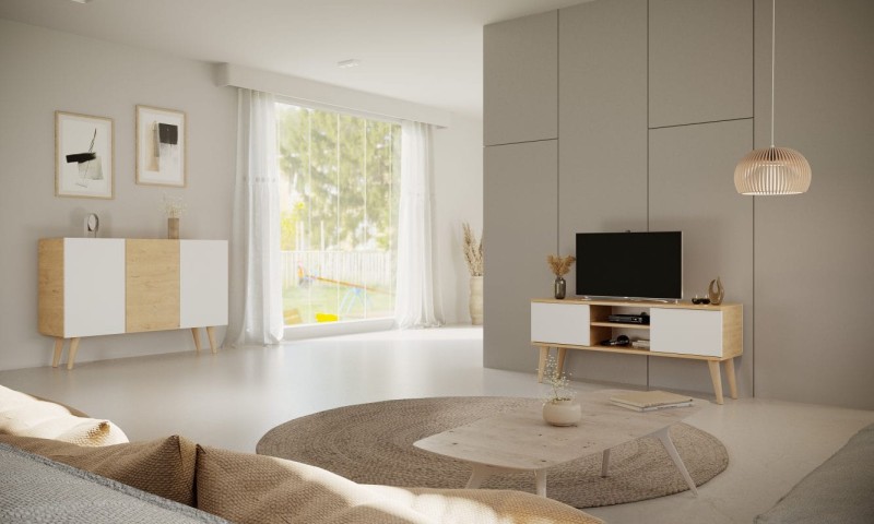 Szafka RTV Toronto 120 cm | Dąb artisan + biały