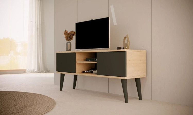 Szafka RTV Toronto 120 cm | Dąb artisan + czarny