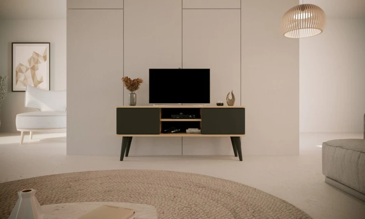 Szafka RTV Toronto 120 cm | Dąb artisan + czarny
