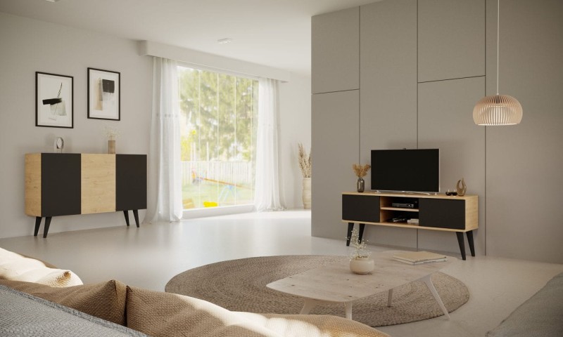 Szafka RTV Toronto 120 cm | Dąb artisan + czarny