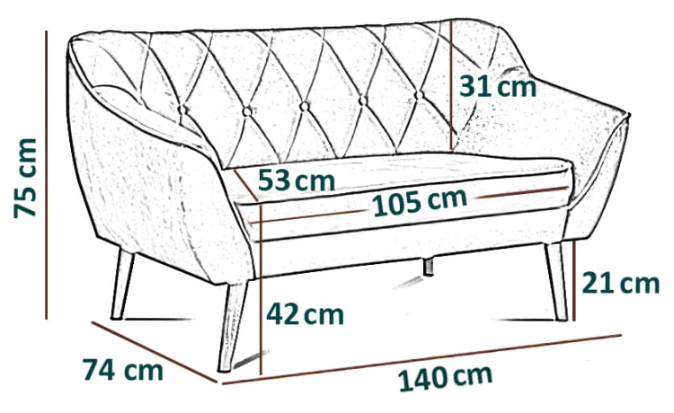 Sofa tapicerowana Cindy II Royal 22 w stylu skandynawskim  wymiary