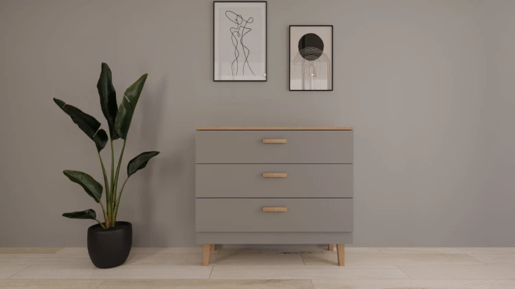 Komoda Denver 100 cm | Szary chinchilla + hikora