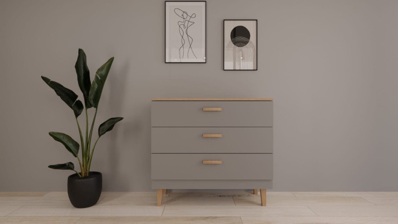 Komoda Denver 100 cm | Szary chinchilla + hikora