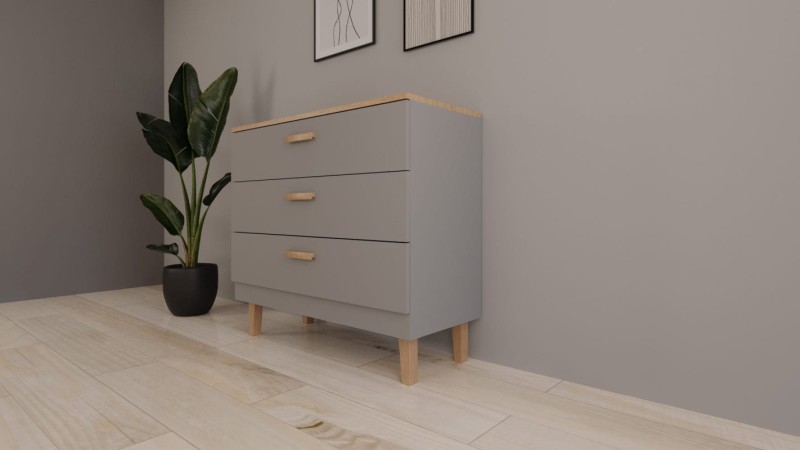 Komoda Denver 100 cm | Szary chinchilla + hikora